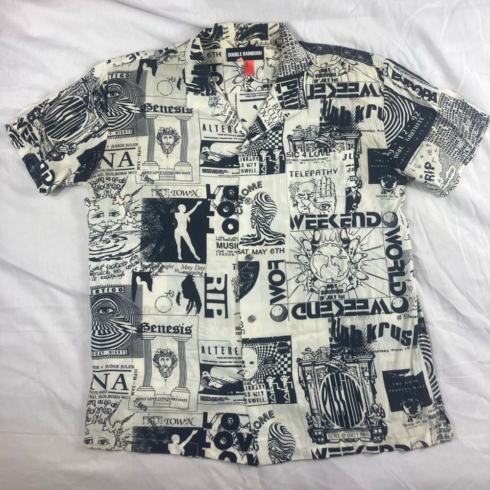 Men’s Double Rainbouu White Graphic Short-sleeve Button Up Shirt